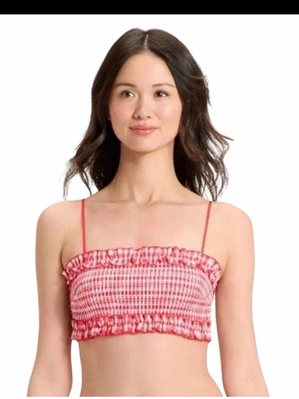 NWT - L - Colsie Red Smocked Spaghetti-Strap Crop Top